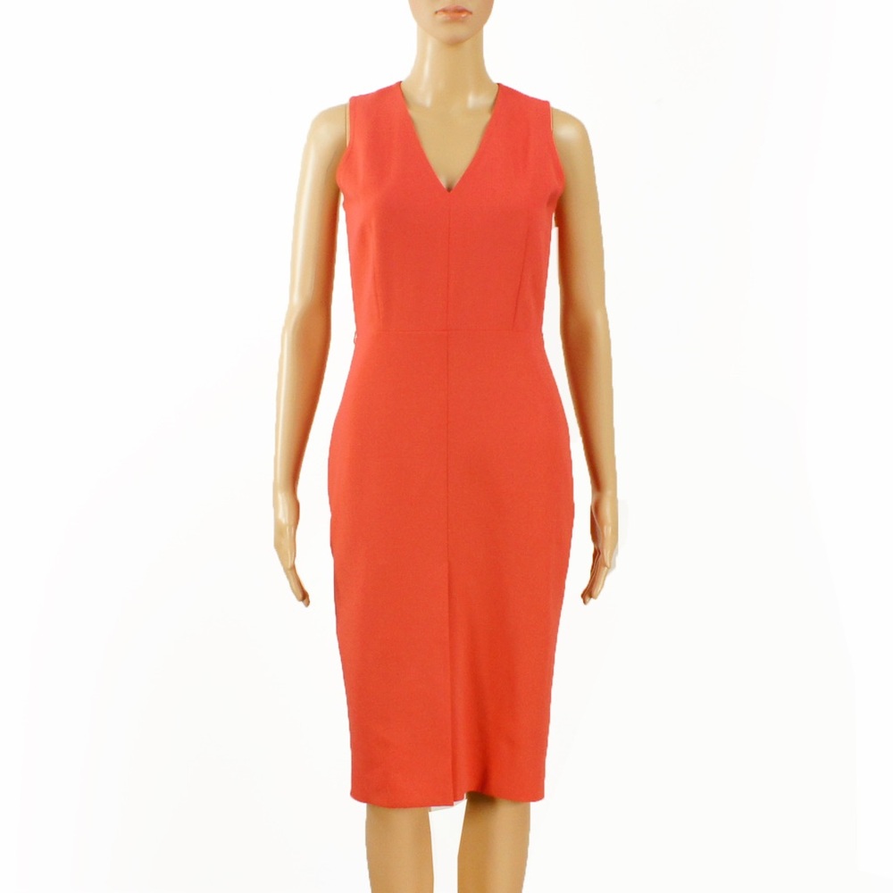 Max Mara Coral Orange Pink Salomon Wool Midi Sheath Dress
